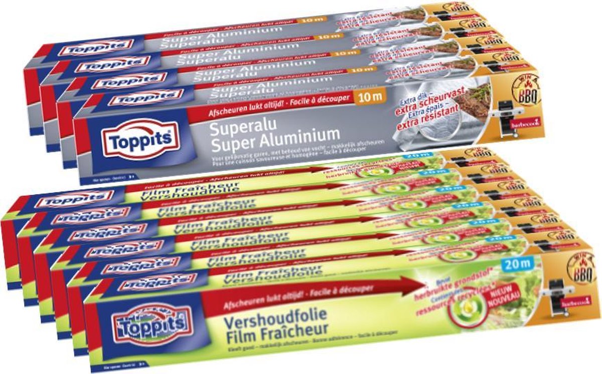 TOPPITS 6 rollen vershoudfolie  +  TOPPITS  SUPER aluminiumfolie 4 rollen| combivoordeel|